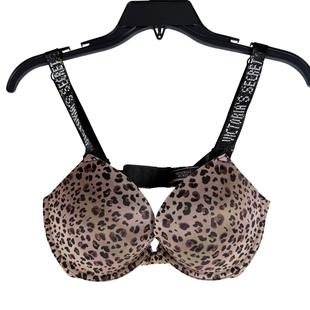 Victoria's Secret Push-Up Bra Womens 32D Leopard Shine Strap Glam Mob Wife